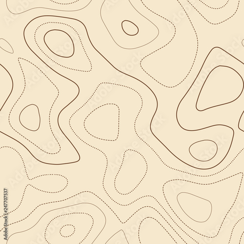 Amazing topography. Actual topographic map. Seamless design, incredible tileable isolines pattern. Vector illustration.