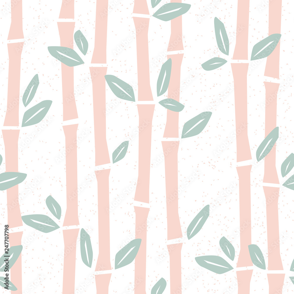 Seamless pattern with bamboo in cartoon style. Vector illustration in pastel color. Cute baby background, stamp texture.