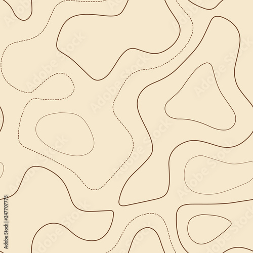 Abstract topography. Admirable topographic map. Seamless design, beautiful tileable isolines pattern. Vector illustration.