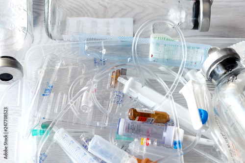 medical syringes and ampoules of plastic and glass