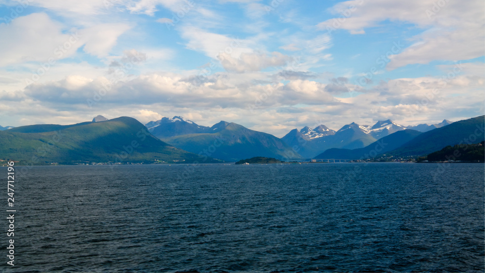 Landscape to Midfjorden, Sekken and Seteroya islands at Molde, Norway