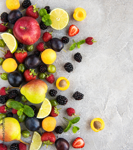 Fototapeta Naklejka Na Ścianę i Meble -  Fresh summer fruits and berries