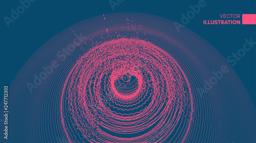 3D wavy background with ripple effect. Vector illustration with particle. 3D grid surface.