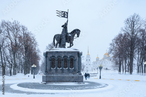Winter landscape and the main landmark of the city of Vladimir - the capital of the Golden Ring of Russia