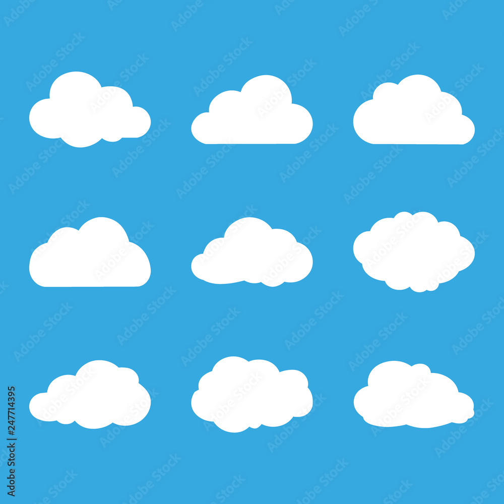 Cloud vector icon set on blue background.Vector illustration.Flat design for business financial marketing banking advertising web concept cartoon illustration.