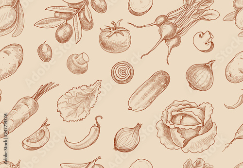 Hand drawn vegetables seamless pattern.