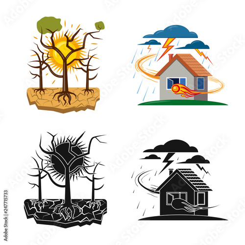 Isolated object of natural and disaster icon. Set of natural and risk stock symbol for web.