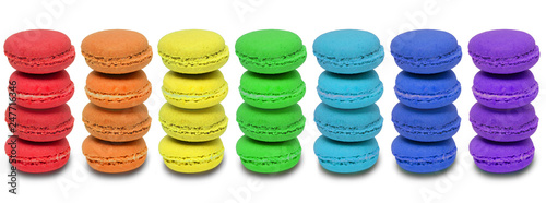 Rainbow colored macarons rows