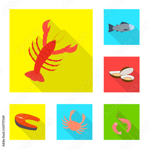 Vector illustration of product and ocean symbol. Collection of product and restaurant vector icon for stock.