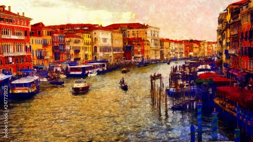 Romantic scenery of Venice  Italy. Computer painting.