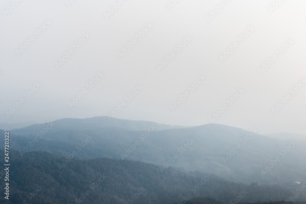 mountains in the fog