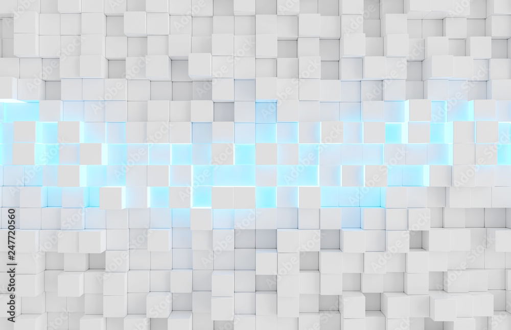 Glowing white and blue squares background pattern 3D rendering Glowing white and blue squares background pattern 3D rendering