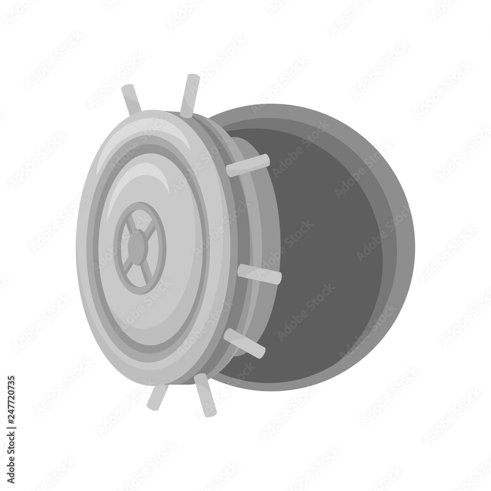 Large round opened metal door of safe or bank vault. Financial security theme. Flat vector icon Large round opened metal door of safe or bank vault. Financial security theme. Flat vector icon