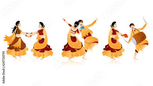 Happy couples character in different dancing pose. photo