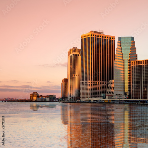 Conceptual view of New York City architecture with reflection -  sunrise time
