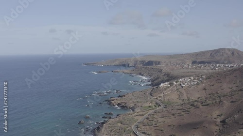 4K ungraded UHD aerial view wild coastline near Calheta  in Santiago - Cape Verde - Cabo Verde