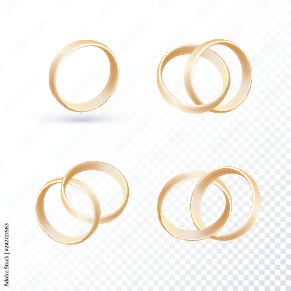 Wedding ring set of gold metal on transparent background. Wedding ring set of gold metal on transparent background.