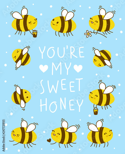 Cute honey bees frame for Your kawaii design