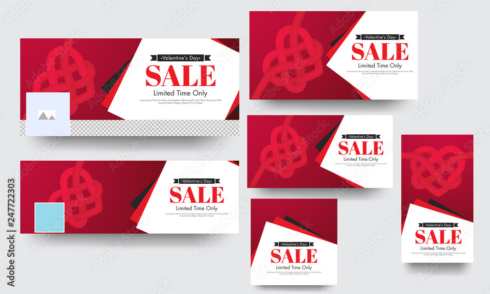 Limited time sale social media banner and poster set with creative heart shape for Valentine's Day.