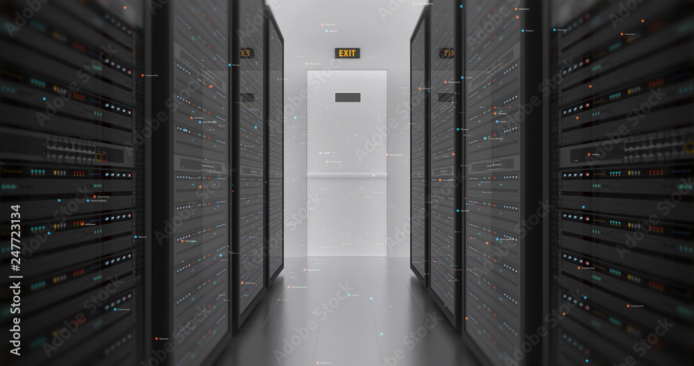 Server Racks In a Modern Data Center. Computer Racks All Around With Flying Numbers. Technology Related 4K Cg Render. Server Racks In a Modern Data Center. Computer Racks All Around With Flying Numbers. Technology Related 4K Cg Render.