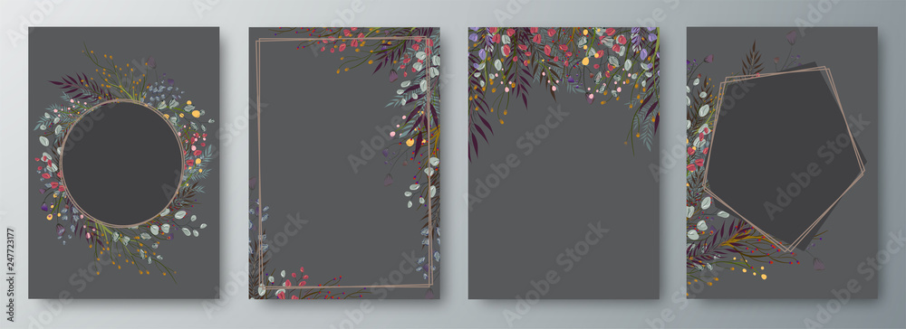 Set of four invitation or greeting card design decorated with flowers ...