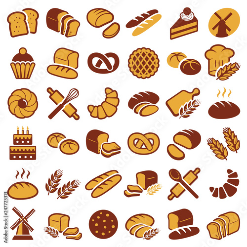Bakery icon collection - vector outline illustration and silhouette
