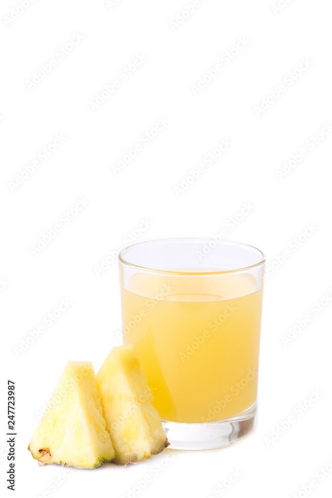 Glass of pineapple juice with slices isolated on white background Glass of pineapple juice with slices isolated on white background