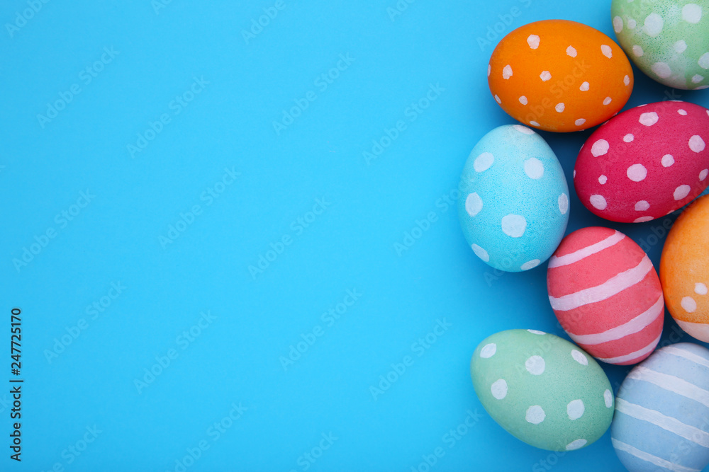 Colorful easter eggs on a blue background