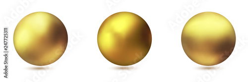 Set of realistic gold metal spheres, vector golden balls.