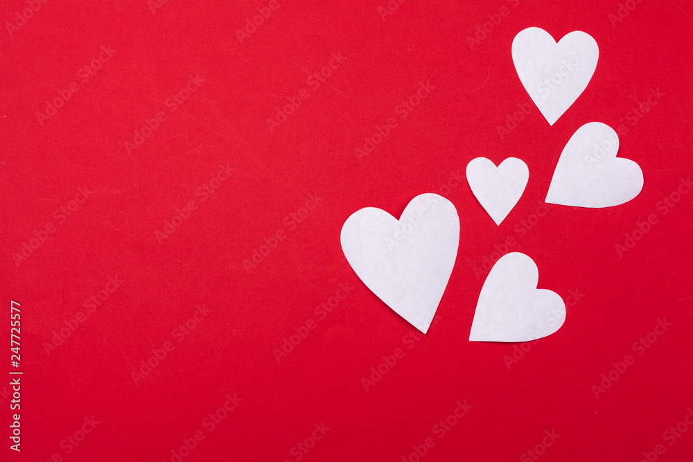 Flying red paper hearts. Valentine's Day. Symbol of love. Copy space.