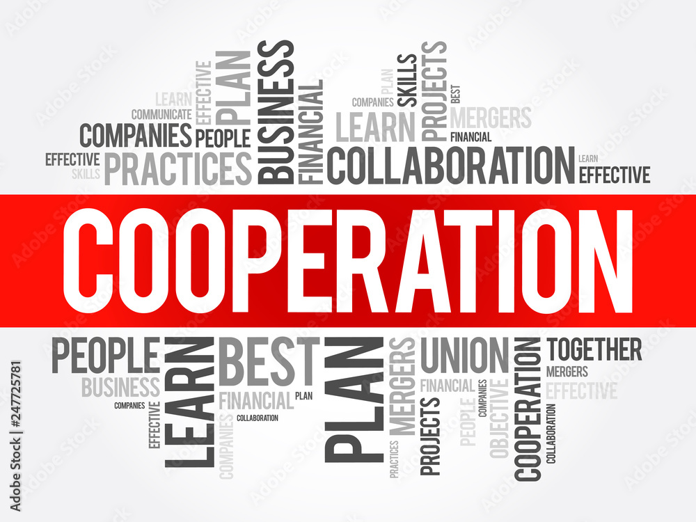 Cooperation word cloud collage, business concept background