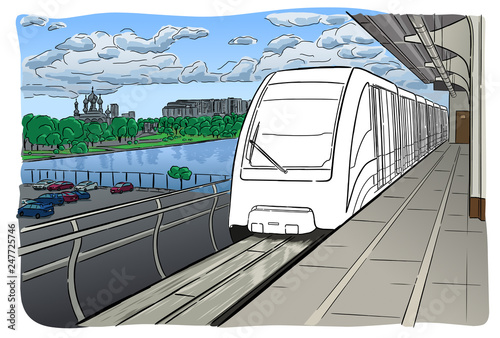 Hand drawn sketch Moscow light metro station