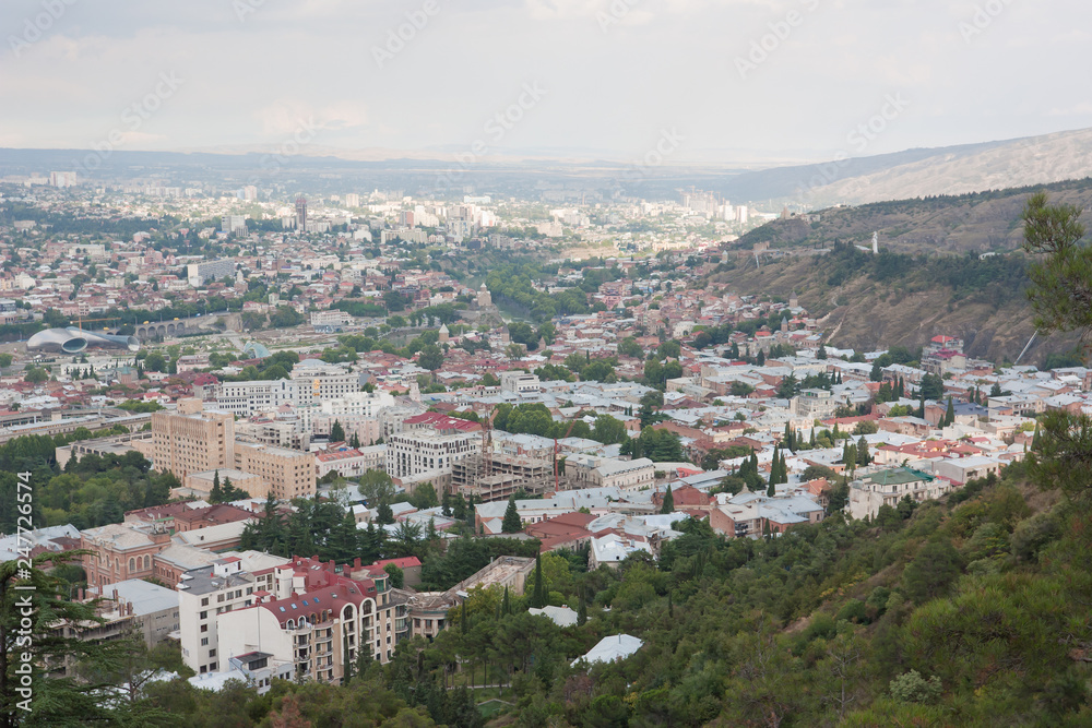 Overlooking the center of Tbilisi from the Mtatsminda mountain. Tbilisi is the capital of Georgia