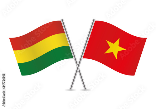 Bolivia and Vietnam flags. Vector illustration.