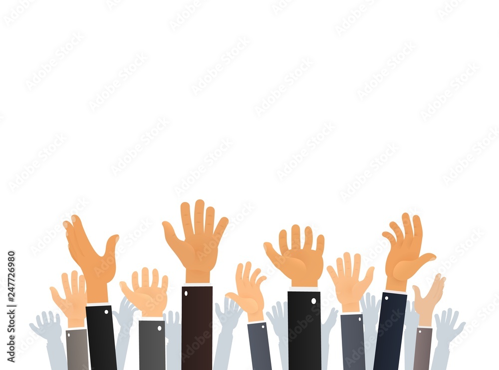 Fototapeta premium Different gestures Hands up vector collection. People catch something from the sky. People asking for help isolated objects. Cartoon Human arms set