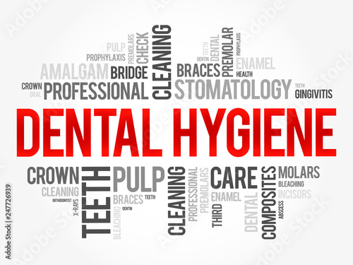Dental hygiene word cloud collage, health concept background