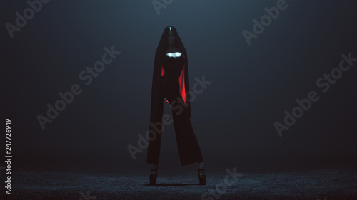 Futuristic Demon Assassin in a Corset and Pant Suit with a Veil 3d illustration 3d render 