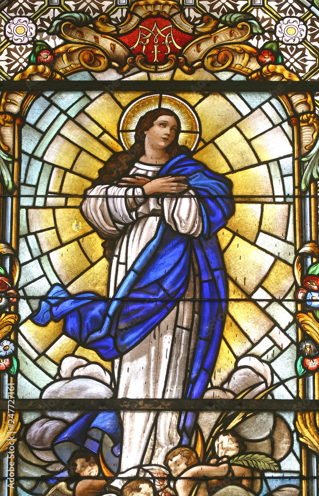 Virgin Mary, Stained glass Virgin Mary, Stained glass