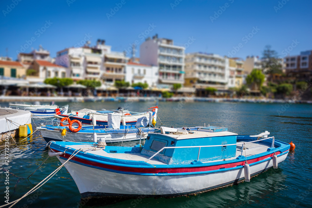 Boats in the harbor of Agios Nikolaos, the most picturesque city in Crete