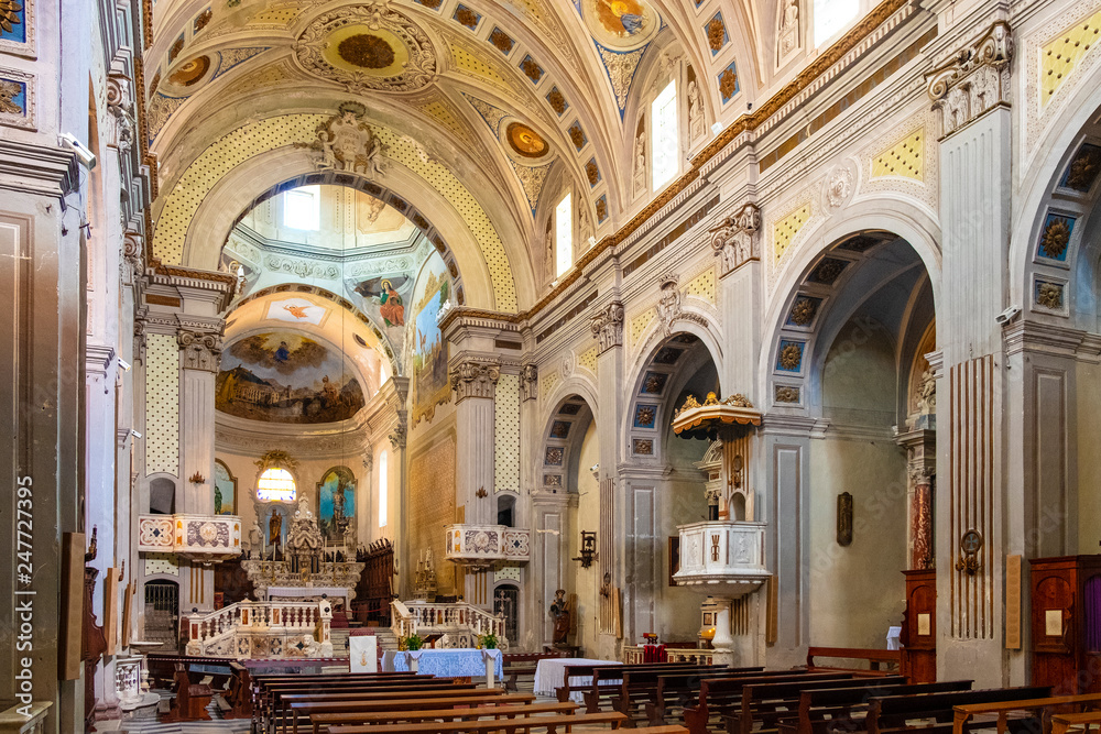 Obraz premium Bosa, Sardinia, Italy - Interior of the Bosa Cathedral - Duomo di Bosa - at the Piazza Duomo square by the Temo river embankment