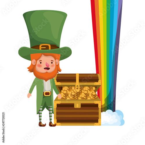 leprechaun with chest and coins character