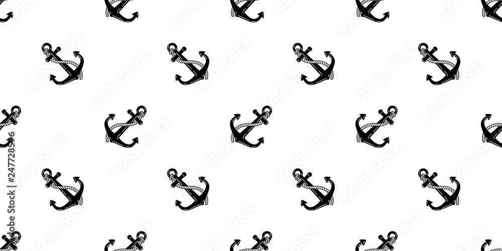 Anchor seamless pattern boat vector rope isolated pirate helm scarf Nautical maritime ocean sea repeat wallpaper tile background illustration