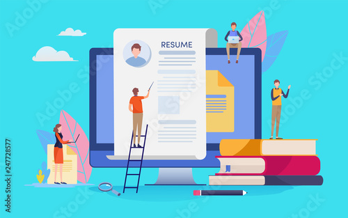 Online Recruitment. Human resource. People vector illustration. Flat cartoon character graphic design. Landing page template,banner,flyer,poster,web page