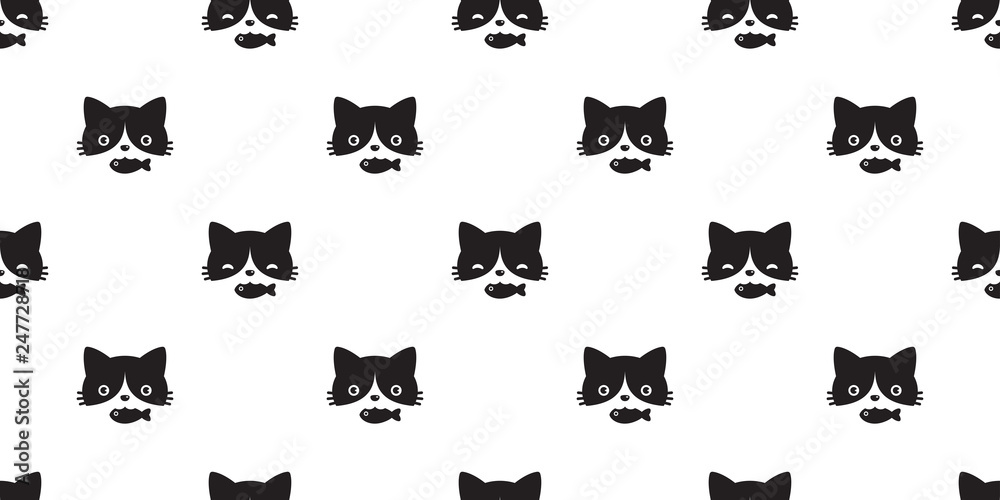cat seamless pattern vector head kitten calico fish repeat wallpaper ...