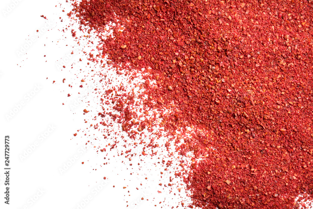 Spice sumac. Ground berries isolated on white.