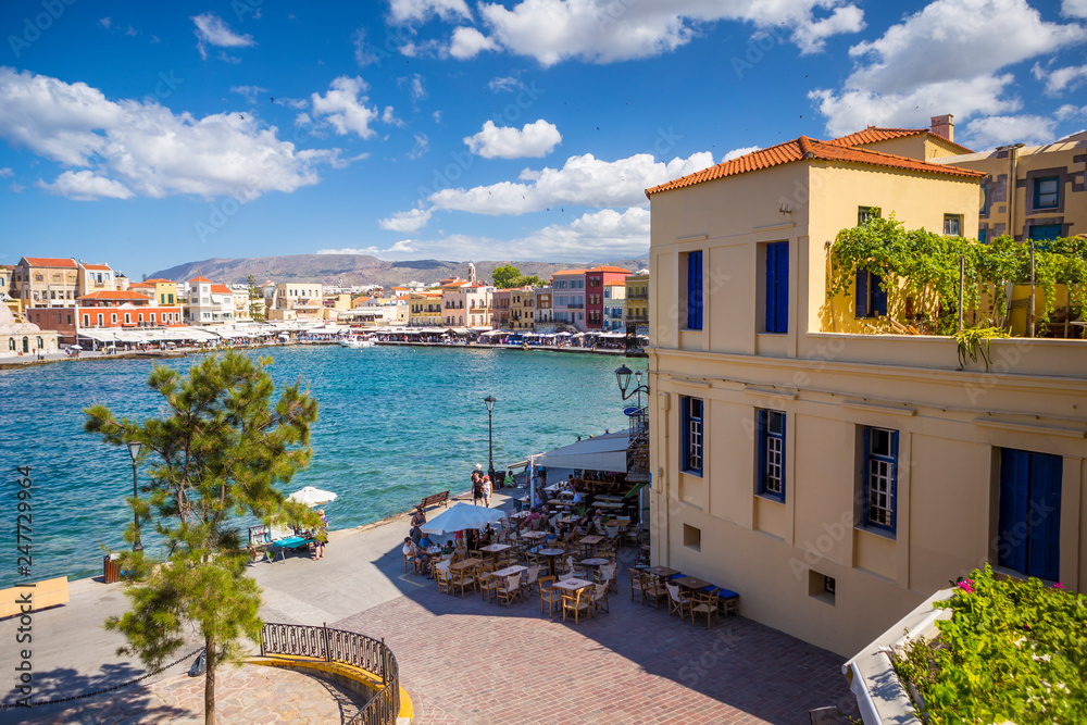 Bay of Chania at sunny summer day, Crete, Greece