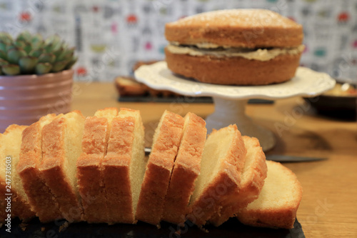 Traditional homemade sliced buttercake for party. photo