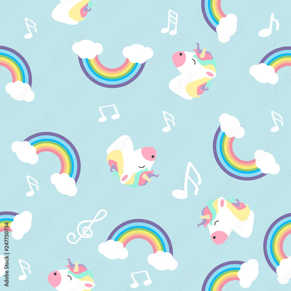 Pastel rainbow unicorn with note seamless pattern