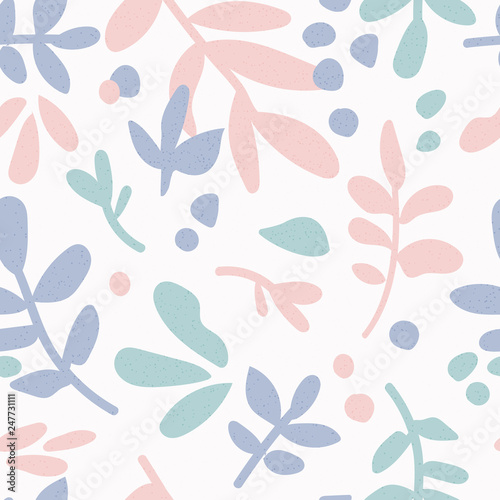 Seamless pattern with pale flowers and herbs