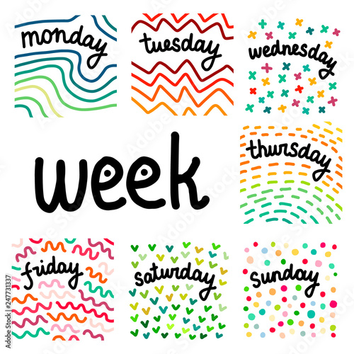 Set of days in a week hand drawn illustrations